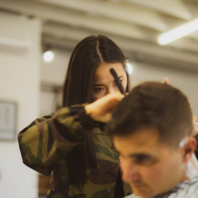 our barberian is making a classical haircut