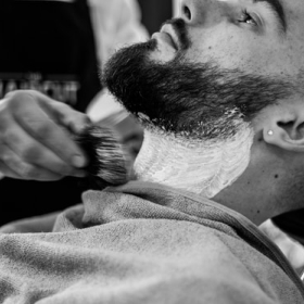 Devon Lane applies shaving foam